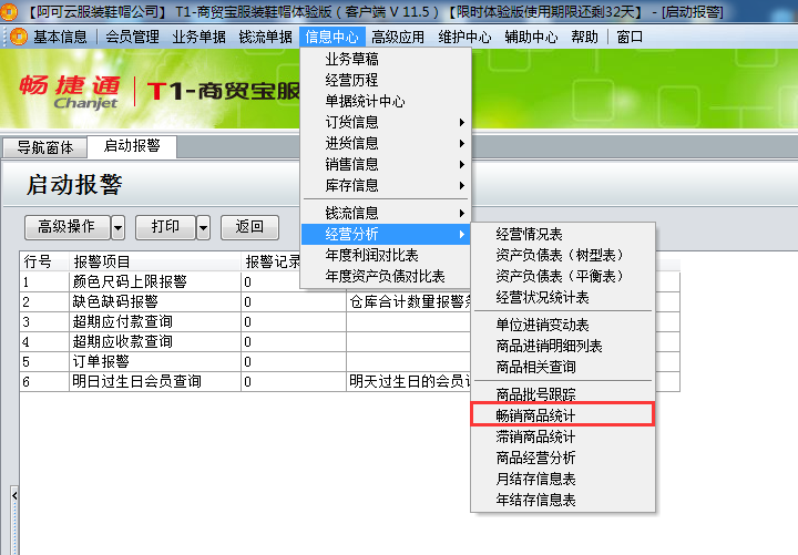 用友t1商貿(mào)寶服裝鞋帽版11.5如何查詢當(dāng)前暢銷的商品？