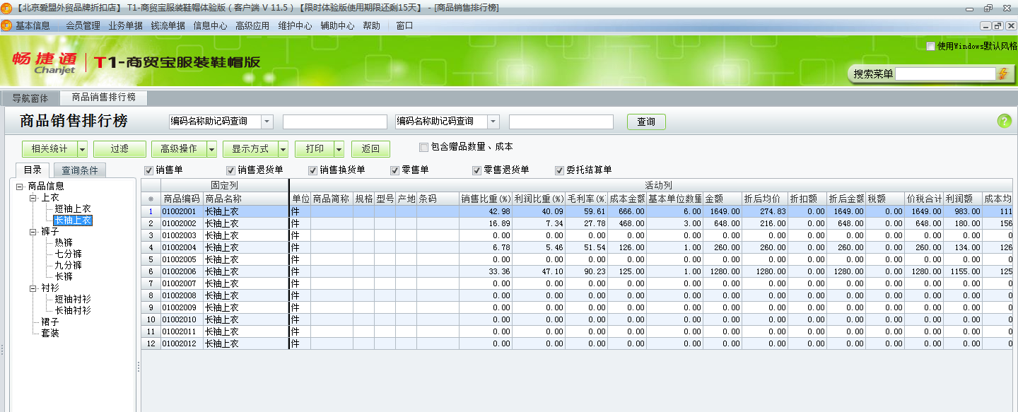 用友t1商貿(mào)寶服裝鞋帽版11.5如何查詢各種商品的銷售情況？