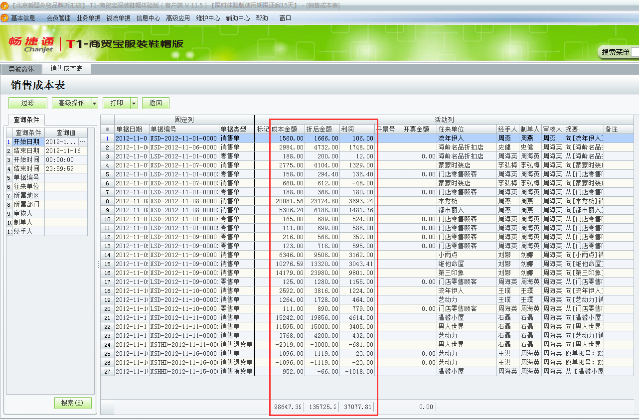 用友t1商貿(mào)寶服裝鞋帽版11.5如何查詢(xún)銷(xiāo)售成本？
